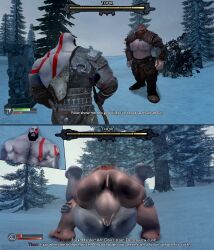 aesir_(norse_mythology) anal anal_sex bara big_balls cum cum_inside gameplay_mechanics gay god_of_war instant_loss_2koma kratos male/male male_only mating_press muscular_male nude orcsarc sony_corporation sony_interactive_entertainment thor_(god_of_war)