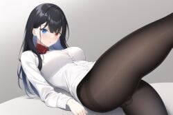 ai_generated blue_eyes bulge_through_clothing clothed clothing emzie01 funemily1 heterochromia legs medium_breasts nai_diffusion original pantyhose red_eyes stable_diffusion