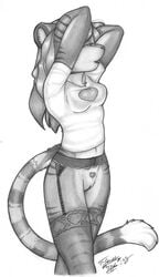 2011 anthro bottomless feline female fur furry hair heart joshua_frinkle long_hair shirt solo tail