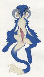 1boy 2011 blue blush fenra horns knot male male_only nude on_back penis purplekecleon solo