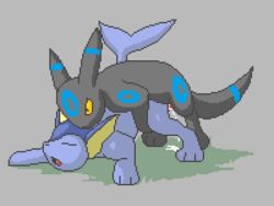 9_6 alternate_color ambiguous_gender animated closed eeveelution female fur furry_ears furry_tail humping male nintendo open_mouth pixel_art pokemon red sex straight tail umbreon vaporeon