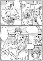 comic furronika gay human male monochrome monster_boy nose_ring nude penis ship uncensored undressing