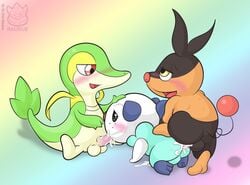 anal balls cum furry gay grey_eyes male nintendo no_humans oral oshawott pokemon pokemon_(species) raukue red_eyes snivy tepig threesome wotter yellow_eyes