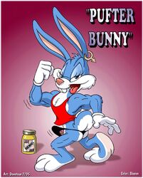 1990s 1995 1boy 20th_century anthro ass blue_fur bulge buster_bunny flexing fur furry karri_aronen lagomorph male male_only muscles penis rabbit skaven_(artist) solo standing thong tiny_toon_adventures toony vintage warner_brothers year