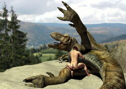 3d animal dinosaur female feral fisting human interspecies male photo_background scalie sex size_difference straight tyrannosaurus_rex wooky zoophilia