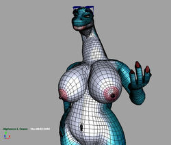 3d anthro big_breasts breasts brenda_sawruss dinosaur female nude poulet-7 sunglasses wireframe