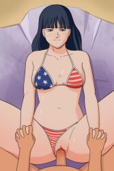 american_flag american_flag_bikini asian asian_female beach black_hair blue_eyes flickerbeatz holding_hands kanuka_clancy long_hair medium_breasts patlabor pov relaxed relaxing sand towel vaginal_penetration vaginal_penetration vaginal_sex