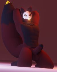 3d 3d_(artwork) anthro anxiboi arms_behind_back balls cigarette dalton_(anxiousanxiety) fox fox_ears fox_tail furry furry_ears genitals hi_res male male_only on_knees penis red_fur skull skull_mask solo tagme tail yellow_eyes