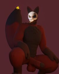 3d 3d_(artwork) anthro anxiboi balls cigarette dalton_(anxiousanxiety) fox fox_ears fox_tail furry furry_ears genitals hi_res male male_only penis red_fur skull skull_mask solo squatting tagme tail yellow_eyes