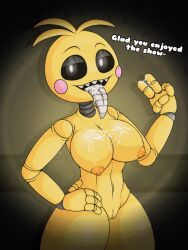 animatronic belly belly_button big_breasts big_breasts big_breasts black_sclera breasts breasts breasts chicken cum cum_in_mouth cum_on_breasts cum_on_fingers cum_on_tongue dirty_talk dripping_cum eyelids female female_focus female_only five_nights_at_freddy's five_nights_at_freddy's_2 flashlight fnaf gravity_breaker hand_on_hip joints long_tongue looking_at_viewer massive_thighs metal metal_body metal_tongue midriff open_mouth orange_nipples peace_sign pink_cheeks pussy robot saliva saliva_on_tongue sharp_teeth suggestive suggestive_gesture suggestive_look talking_to_viewer text thick_thighs thighs tongue tongue_out toy_chica_(fnaf) vagina white_pupils yellow_body yellow_skin