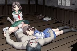 1boy 2girls arms_behind_back arms_tied arms_tied_behind_back bondage bulge captured captured_heroine corpse_party female haimei1980 human imminent_rape imminent_sex male mitsuki_yamamoto multiple_girls necrophilia seiko_shinohara yamamoto_mitsuki yoshikazu_yanagihori zombie