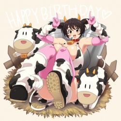 bovine cow_print cute elbow_gloves handwear headpiece idolmaster nash_(artist) oikawa_shizuku