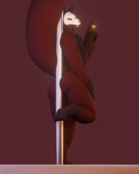 3d 3d_(artwork) anthro anxiboi balls cigarette dalton_(anxiousanxiety) fox fox_ears fox_tail furry furry_ears genitals hi_res leg_up looking_back male male_only penis pole red_fur skull skull_mask solo stripper_pole tagme tail tongue tongue_out yellow_eyes