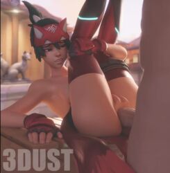 1boy 1girls 3d anal anal_grip anal_penetration anal_sex animated blender cum cum_in_ass cum_inside female green_eyes green_hair huge_cock interracial kiriko_(overwatch) male miyukiva overwatch overwatch_2 partial_male penis sex shorter_than_30_seconds sound straight threedust video