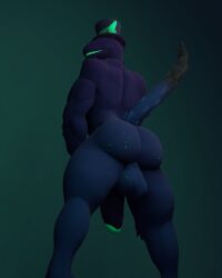 3d 3d_(artwork) anthro anxiboi ass ass_focus ateus_(anxiousanxiety) balls bowtie freckles furry furry_ears genitals hat hi_res looking_back magician male male_only monster muscular naked no_eyes penis sharp_teeth solo tagme tail tie top_hat veiny_penis