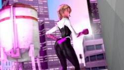 1girls 3d animated ass blonde_hair fart fart_cloud fart_fetish farting female gwen_stacy marvel moobsloobs solo_female sound spider-gwen spider-man_(series) video