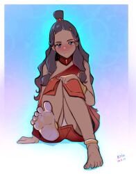 1girls avatar_the_last_airbender barefoot black_hair blush clothing dark_skin feet female foot_fetish katara kola411 panties soles