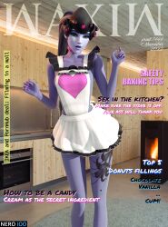 1girls 3d apron blender blizzard_entertainment breasts chest collar dark_hair female female_only front_page hi_res legs lipstick magazine magazine_front_page makeup medium_breasts nails naked_apron nero100 no_pants overwatch overwatch_2 pose purple_hair purple_skin solo solo_female tattoo thighs waxiw widowmaker