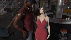 1boy 1girls 3d ada_wong capcom clothed clothed_female clothed_male dark-skinned_male dark_skin fully_clothed interracial light-skinned_female red_dress reptiliancomics resident_evil resident_evil_2 resident_evil_2_remake street unfinishedneme1