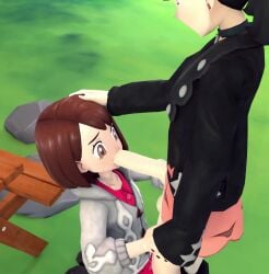 3d animated blowjob cum cum_in_mouth cum_inside deepthroat female futanari gloria_(pokemon) large_penis marnie_(pokemon) nervous no_sound outside pokemon pokemon_ss scared tradelt twintails video