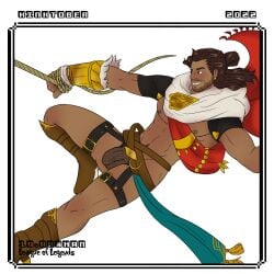 akshan arpiel boxers_(clothing) brown_skin gay league_of_legends long_hair_male male parkour rope solo