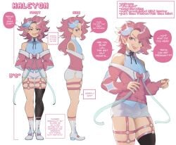 1boy 2021 :d :t black_thighhighs blue_eyes boots brat bratty character_profile character_sheet closed_mouth dialogue english_text fan_character fang femboy grey_footwear grey_shorts halcyon_(thiccwithaq) hi_res long_hair looking_at_viewer mole mole_under_eye multicolored_hair multiple_views o-ring_thigh_strap open_mouth original otoko_no_ko pastel personification pink_hair pink_pupils pointy_ears pokemon pout short_shorts shorts single_thighhigh skin_fang smile solo speech_bubble straight-on streaked_hair sylveon text_box thiccwithaq thighhighs trap white_background