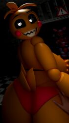 1boy 2girls 3d 3d_(artwork) almost_naked big_ass black_sclera checkered_floor chicken completely_nude_female exclamation_point eyebrows five_nights_at_freddy's fnaf hand_on_ass hand_on_breast hand_on_butt heart-shaped_pupils holding_breast huge_breasts looking_at_viewer looking_back mangle_(fnaf) mashekashe pink_body pink_cheeks pink_panties sharp_teeth smile tagme toy_chica_(fnaf) toy_chica_(love_taste) two_tone_fur white_body white_pupils yellow_body