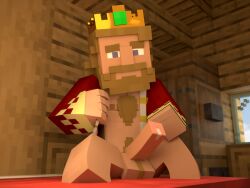 1boy beard blue_eyes body_hair chest_hair clothed clothing cum dilf facial facial_hair fallen_kingdom_(captainsparklez) fredugen108 genitals hair hairy king king_(fallen_kingdom) male_focus male_only mature_male minecraft older_male open_clothes robe royalty simple_background solo solo_male undressing