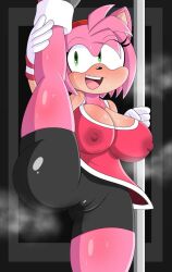 1girls alternate_costume amy_rose anklehighs ass big_breasts black_nose blakeynsfw blush breasts bubble_ass bubble_butt cameltoe cleavage clothing erect_nipples exercise eyelashes female female_only furry gloves green_eyes hedgehog huge_breasts leg_up mario_and_sonic_at_the_olympic_games nipples open_mouth pink_body pink_fur pink_hair pink_skin pussy see-through see-through_clothing sega short_hair shorts smile socks solo solo_female sonic_(series) sonic_the_hedgehog_(series) sports_uniform sportswear steam steaming_body stretching sweat tank_top thick_thighs tight_clothing tight_fit tight_pussy tights turn_cuff_socks two_tone_body two_tone_fur video_games white_socks workout workout_clothes