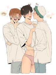 3boys abs asian asian_male ass bed big_lips black_hair blowjob blushing bts bulge closed_eyes gay glasses hearts jung_ho_seok kim_seok_jin korean kpop male male_only min_yoon_gi muscular muscular_male no_pants orange_hair singer tagme underwear white_body white_skin yaoi