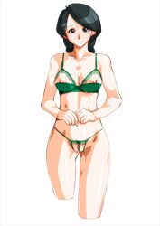 1girls arikawa black_eyes bra breasts female green_bra green_hair green_panties kinomiya_yukari long_hair looking_at_viewer medium_breasts nipples no_eyewear open_mouth panties simple_background solo super_real_mahjong super_real_mahjong_p6 underwear white_background