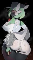 anthro creampie cum_in_pussy cum_inside cum_on_ass curvy gardevoir implied_sex jacket large_breasts mask pokemon pokemon_(species) pussy tagme tank_top used_condom wide_hips yuio