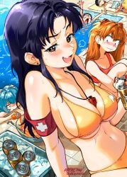 2boys 4girls asuka_langley_sohryu beach big_breasts bikini breast_envy breasts characterful cleavage drowning drowning_in_background female female_focus funny gainax gendo_ikari human large_breasts light-skinned_female light_skin long_hair looking_at_viewer male misato_katsuragi multiple_boys multiple_girls neon_genesis_evangelion purple_hair rei_ayanami ritsuko_akagi shinji_ikari snegovski solo_focus swimsuit wholesome