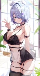 1girls bare_shoulders big_breasts blue_hair cleavage elira_pendora exposed_shoulders garter_belt garter_straps hair_covering_eye hair_over_one_eye hair_wings head_wings legwear looking_at_viewer maid nijisanji nijisanji_en one_eye_covered one_eye_obstructed revealing_clothes ruru_nnnn short_hair solo solo_female solo_focus thick_thighs thighs virtual_youtuber x_hair_ornament