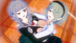 3d bernhardlescat bra breasts breasts_against_chest catfight cleavage danganronpa danganronpa_2:_goodbye_despair danganronpa_v3 female_only koikatsu large_breasts open_clothes pekoyama_peko straight_hair super_danganronpa_2 toujou_kirumi