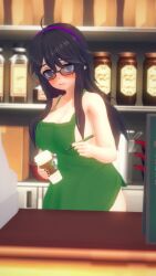 apron_only big_ass big_breasts cute embarrassed glasses hex_maniac iced_latte_with_breast_milk koikatsu long_hair meme pokemon starbuks_meme tenguyurilove