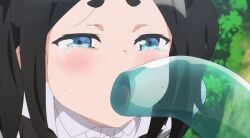 1girls animated black_hair blue_eyes blush bodily_fluids cheek_bulge crying cute fellatio female forced futoku_no_guild gif monster rape restrained saliva screencap see-through slime slime_monster sucking tears tentacle tentacle_rape toxico_dannar twintails