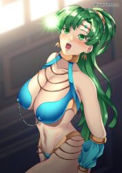 1girls areolae bare_thighs brainwashing breasts cleavage dancer dancer_outfit earrings female female_only femsub fire_emblem fire_emblem:_the_blazing_blade green_eyes green_hair harem_outfit haryudanto hypnosis large_breasts linked_nipples long_hair looking_up lyn_(fire_emblem) maledom mind_control nintendo open_mouth ponytail revealing_clothes slave solo thighs very_long_hair