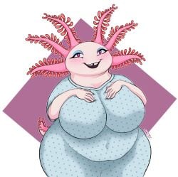 axolotl big_belly big_breasts overweight overweight_female patient_gown tail tammy_giles_(tvc) the_vermander_curse wide_hips zed_technician_games