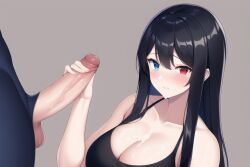 1boy 1girls ai_generated blue_eyes blush cleavage cum cum_in_mouth cum_on_body cum_on_breasts cum_on_face emzie01 erection funemily1 heterochromia holding_penis light-skinned_female light-skinned_male light_skin long_hair medium_breasts nai_diffusion original penis penis_out red_eyes stable_diffusion