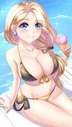 1girls alternate_costume anisdrawn bikini black_bikini black_swimsuit breasts brown_bikini brown_swimsuit cleavage female female_only fire_emblem fire_emblem:_three_houses hair_over_shoulder large_breasts looking_at_viewer mercedes_von_martritz nintendo side_ponytail solo swimsuit yellow_bikini