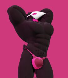 1boy 3d 3d_(artwork) anthro anxiboi arms_behind_back avian bird bowtie buldge deltarune flexing furry g-string gay gay_male heart heart_underwear hi_res male male_only mask muscular pink_eyes romeo_(anxiousanxiety) solo swatchling_(deltarune) tagme underwear