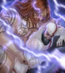 2boys aesir_(norse_mythology) bara beard cryart facial_hair gay gay_sex god_of_war god_of_war_ragnarok implied_anal implied_sex kratos long_hair long_hair_male male_only nude tagme thor_(god_of_war) yaoi