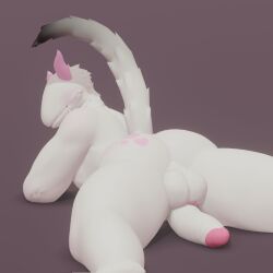 3d 3d_(artwork) anthro anxiousanxiety ass ass ass_focus ateus_(anxiousanxiety) balls blush furry furry_ears genital heart hi_res looking_back male male_only naked no_eyes nude on_floor on_ground on_stomach penis solo spots tagme tail white_fur