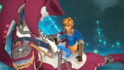 2boys 3d anal anal_sex animated blonde_hair blue_eyes blue_penis bottomless bottomless_male breath_of_the_wild diphallia diphallism femboy femboydom gay hung_trap link male_only missionary_position multi_penis neinsfw no_sound penis pointy_ears precum_drip red_skin sidon_(zelda) small_dom_big_sub source_filmmaker the_legend_of_zelda twink video yaoi