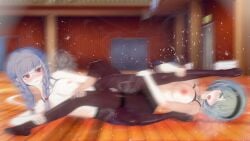 3d bernhardlescat breasts catfight cleavage danganronpa danganronpa_2:_goodbye_despair danganronpa_v3 exposed_breasts koikatsu large_breasts lesbian_sex pekoyama_peko pussy scissoring straight_hair super_danganronpa_2 tights torn_clothes toujou_kirumi yuri