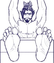 feet hanzo hanzo_shimada male_feet male_foot_fetish male_only muscular overwatch srstock1art stocks sweatdrop wip