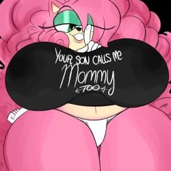 1girls amy_rose anthro big_hair breasts eulipotyphlan eyelashes female female_only furry gloves green_eyes half-closed_eyes hedgehog huge_breasts long_hair looking_at_viewer looming mammal milf mommy mommy_kink ota_(artist) panties pink_body pink_hair seductive sega shirt solo sonic_(series) text text_on_clothing text_on_shirt white_gloves wide_hips