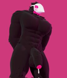 1boy 3d 3d_(artwork) anthro anxiboi avian balls bara bird blush bowtie cum deltarune foreskin furry gay gay_male genitals hi_res leaking leaking_cum leaking_precum male male_only mask muscular naked nude penis pink_eyes precum romeo_(anxiousanxiety) solo swatchling_(deltarune) tagme viewed_from_below