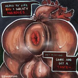 1:1 anal_juice anthro antlers anus ass balls big_anus big_balls big_butt blush bodily_fluids brown_body brown_fur butt_in_face cervid cervine close-up deer dialogue english_text from_behind_position fur genitals hi_res horn hyper hyper_anus looking_at_viewer looking_back male mammal musk musk_clouds musk_fetish nude outline pinup pose presenting presenting_hindquarters puffy_anus raised_tail sex smile solo speech_bubble sweat sweaty_anus sweaty_balls sweaty_butt sweaty_genitalia sweaty_legs sweaty_thighs teasing text white_outline zav zaverose